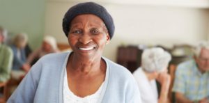 Close up of older woman in senior center