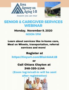 Flyer for AAA 1-B Presentation Blair Memorial Library November 9