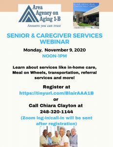 Flyer for AgeWays Presentation Blair Memorial Library November 9